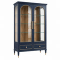 Vitrine 100 x 40 x 190 cm aus Holzwerkstoff in Dunkelblau mit Glastüren und Schubladen