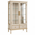 Vitrine 90 x 40 x 180 cm Creme Gold mit Glastüren und Schubladen