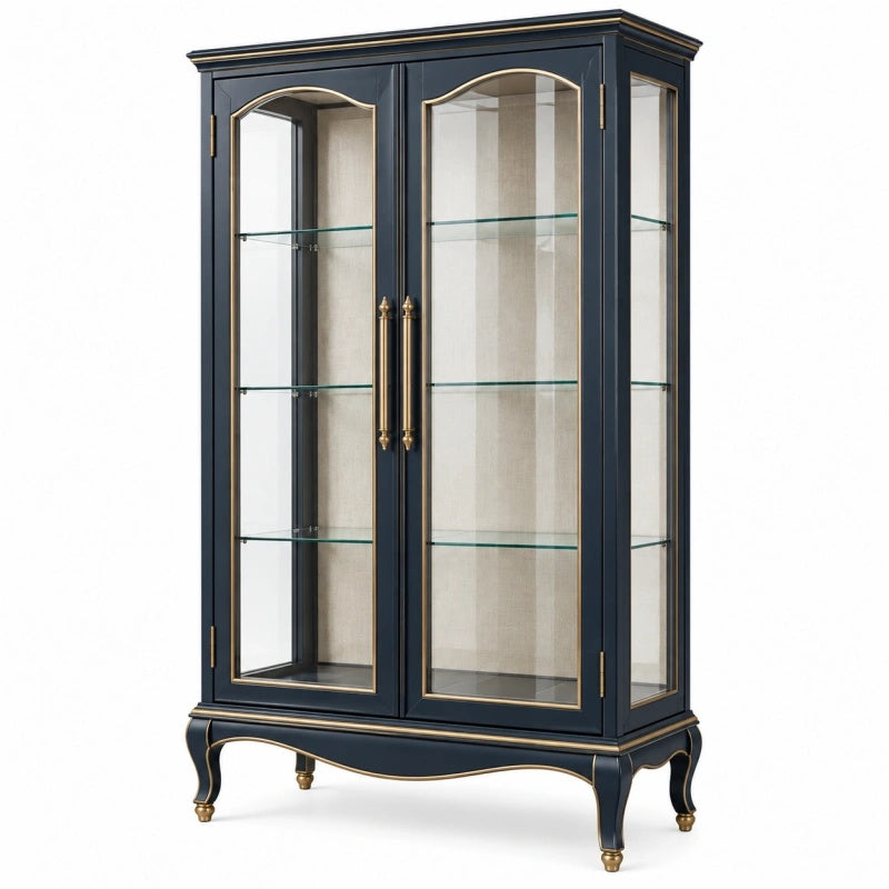 Vitrine 100 x 45 x 180 cm Dunkelblau Glas Holz klassisch mit 2 Türen