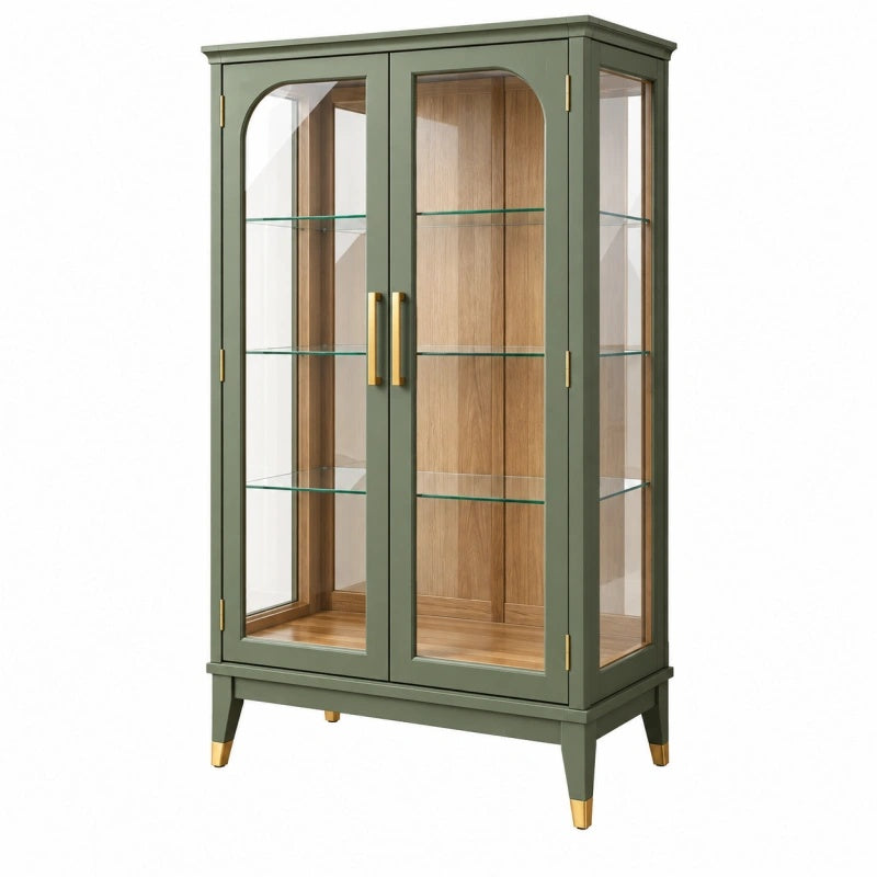 Vitrine 90 x 40 x 180 cm aus Holz und Glas in Grün mit Glastüren