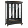 Vitrine 100 x 45 x 190 cm aus Holz und Glas in Schwarz Gold mit 2 Türen und 2 Schubladen