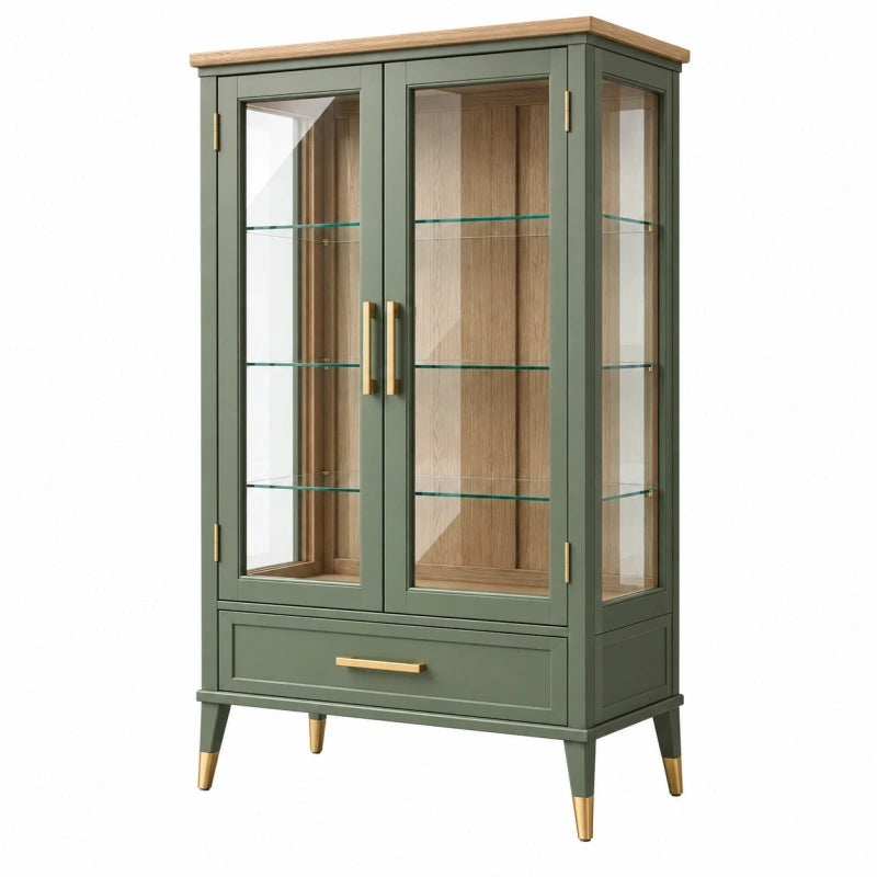 Vitrine 80 x 40 x 160 cm aus Holz und Glas Grün im Mid Century Stil