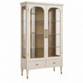 Vitrine 100 x 40 x 190 cm Holzwerkstoff Glas Cremefarben Wohnzimmer Klassisch mit Schubladen