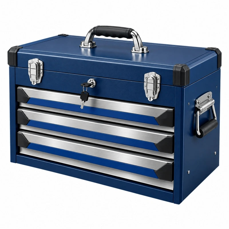 Werkzeugkoffer 60 x 30 x 36 cm aus Stahl Blau abschließbar mit 4 Schubladen