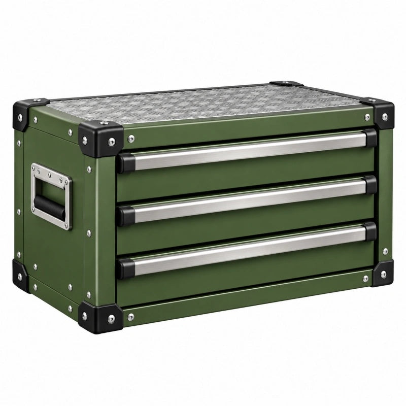 Werkzeugkasten 60 x 40 x 35 cm aus Metall Grün mit 3 Schubladen
