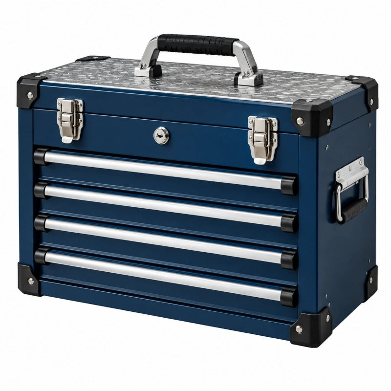 Werkzeugkasten 52 cm aus Metall Blau mit 4 Schubladen und Tragegriff