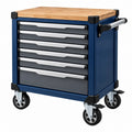 Werkstattwagen 77 x 46 x 97 cm aus Stahl Blau mit Holzarbeitsplatte und 7 Schubladen