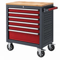 Werkzeugwagen 77 x 46 x 97 cm Stahl Rot Schwarz mit Holzarbeitsplatte und 7 Schubladen