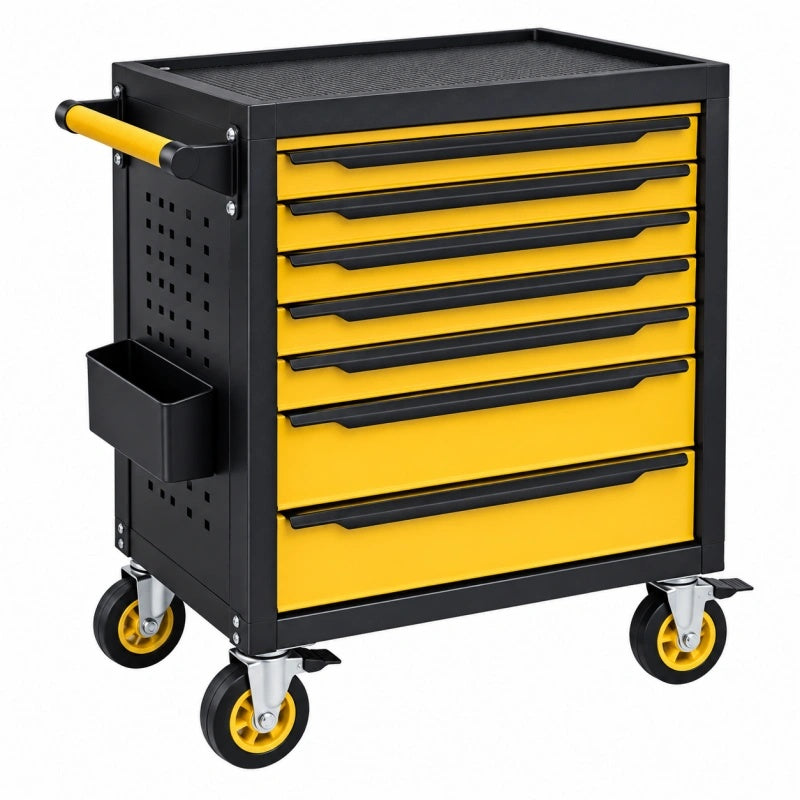 Werkzeugwagen 78 x 46 x 97 cm Stahl Gelb Schwarz mit 7 Schubladen mobile Werkstattaufbewahrung