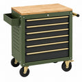Werkzeugwagen 77 x 46 x 95 cm aus Stahl in Grün mit Holzarbeitsplatte und 6 Schubladen